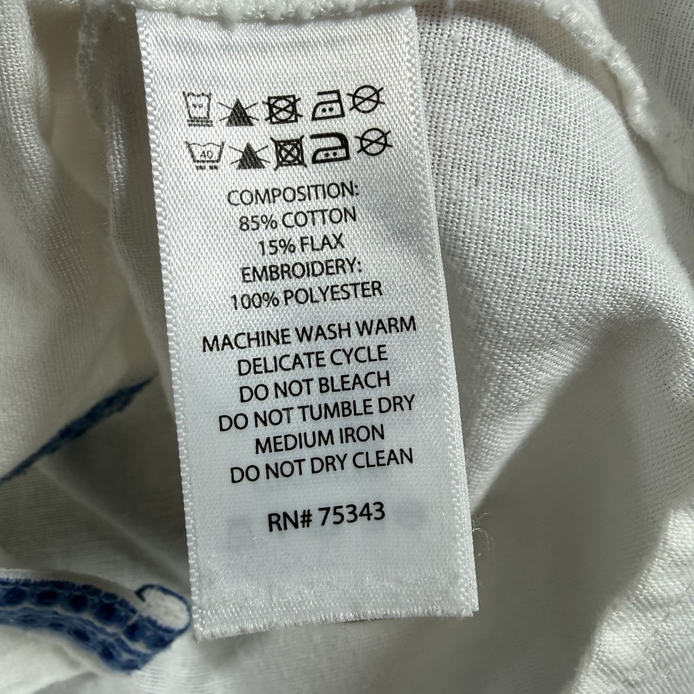 Calypso St. Barth Top Medium White Flax Cotton Blend Embroidered Peasant Boho - Picture 4 of 7